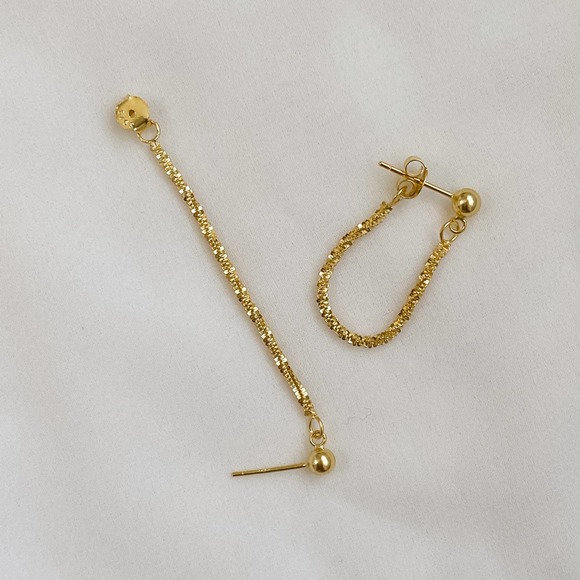 S925 Gold Twist Rope Front Back Earrings - Picture 3 of 9